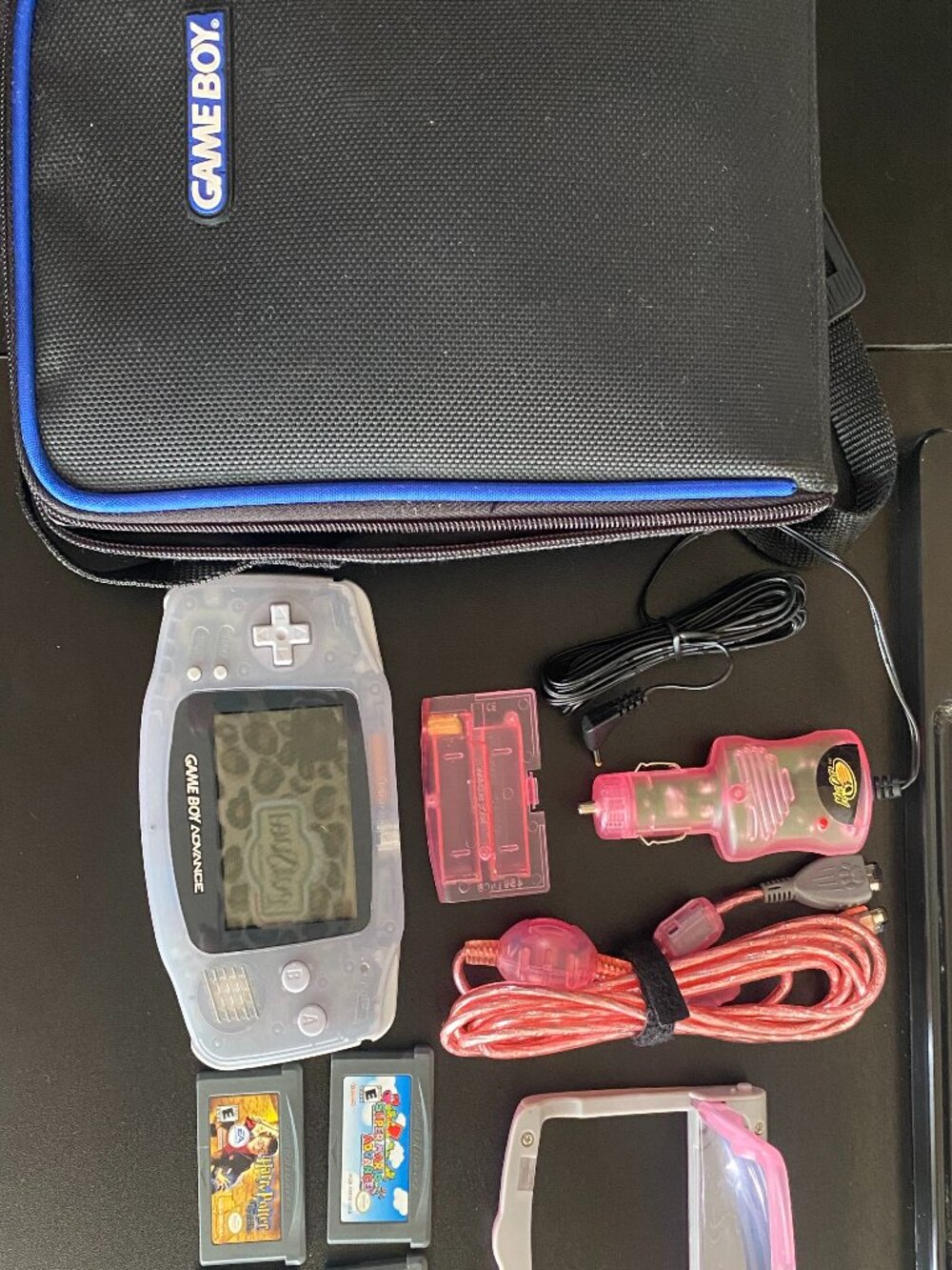 Nintendo Game Boy Advance Clear Console Bundle + 5 Games, Case, Accessories